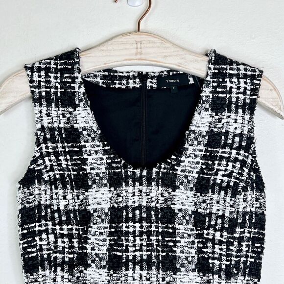 THEORY Sculpt U Shell Plaid Tweed Tank Top Black White Size P Petite Small Plaid - Picture 6 of 9